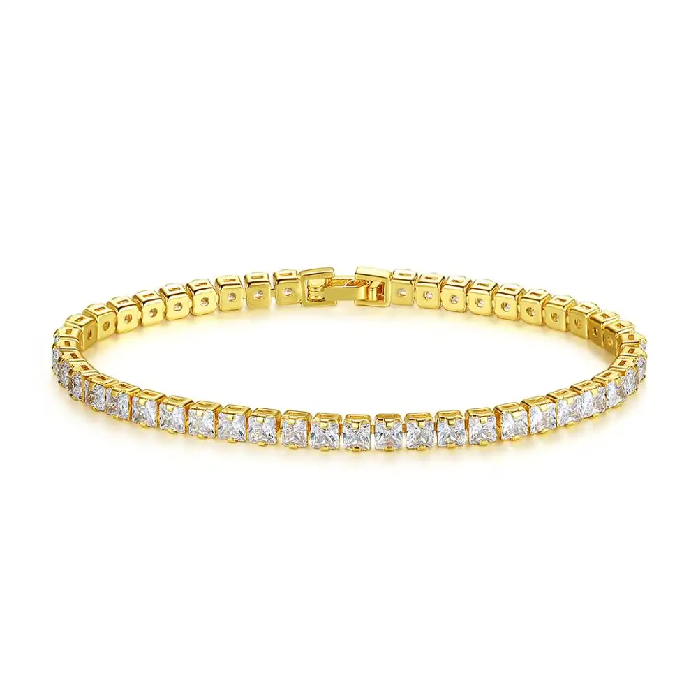 LUOTEEM Fashion 3mm Square Cut Tennis Bracelet Clear CZ Stone Real Gold Plating Women Jewelry