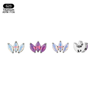Clous d'oreille en titane G23, opale papillon, forme marquise, pour piercing d'oreille, de lèvre ou d'os, bijoux conformes à la norme ASTM F136 - Product Image 5