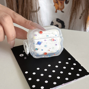 Étui pour écouteurs Apple <span class=keywords><strong>AirPods</strong></span> Pro 2 3 avec motif étoile planétaire, bord ondulé 3D mignon, transparent, en TPU, antichoc, avec porte-clés - Product Image 5