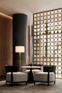 <span class=keywords><strong>Paravent</strong></span> de séparation de pièce en verre cristal martelé rond en acier inoxydable plaqué bronze sur mesure - Product Image 5