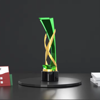 Trophée de bureau en métal plaqué or 3D personnalisé, motif feuille de thé vert, pour les récompenses