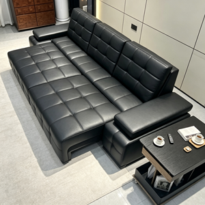 Sofá Seccional Moderno de Cuero PU Negro con Brazos Acolchados de Diseño Acolchado para Sala de Estar - Product Image 3