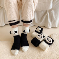 Chaussettes pour femmes en polaire corail, dessin animé noir et blanc, au-dessus du genou, confortables, respirantes, moelleuses, chaudes, pour l'automne et l'hiver, pour la maison, pour dormir