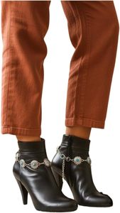 Women S PCS Western Boot Chain <b>Bracelets</b> Silver Metal Chain Anklet With Turquoise Blue Flower Charms Adjustable Shoe Ethinc Jewe - Product Image 4