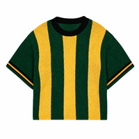 Pull tricoté personnalisé avec logo, à rayures croisées, manches courtes, style vintage, pour homme, idéal pour l'été
