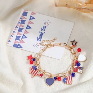 American Independence Day USA Flag Jewelry Sets for Women ,Holiday Colorful Enamel Heart Pentagram Pendant Earrings <b>Bracelet</b> - Product Image 3