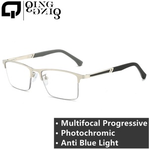 <span class=keywords><strong>Lunettes</strong></span> progressives multifocales pour hommes 2025, verres photochromiques anti-lumière bleue, demi-cerclées, charnières à ressort, alliage gris argenté, rectangulaires - Product Image 3