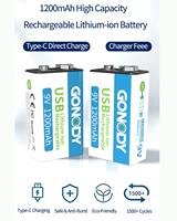 Batterie rechargeable Li-ion GONODY YT9V longue durée 9V 1200mAh, charge Type-C, pour appareils médicaux et électroniques grand public, microphone