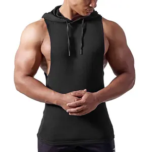 Custom print logo jogger singlet fitted men's loose workout gym hoodie for men muscle tank top sports sleeveless hoodie