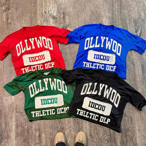 เสื้อยืดตาข่ายปักลายขอบดิบสไตล์วินเทจทรงหลวมสำหรับผู้ชาย ขายส่งจากโรงงานผลิตเสื้อผ้าตามสั่ง - Product Image 2