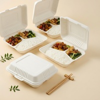 Boîte à lunch jetable en bagasse, 3 compartiments, type bento, biodégradable, compostable, écologique, pour plats à emporter