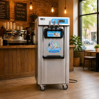 Verticale commerciële ijsmachine van roestvrij staal, automatische mobiele kraam met 3 smaken zachte ijsmaker, melk