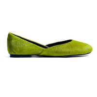 Chaussures plates de créateur 2026 en crin de cheval vert à bout rond, ballerines à enfiler de luxe pour femmes