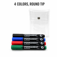 Ensemble de 4 stylos marqueurs permanents de couleur, pointe ronde imperméable, marqueurs à pointe biseautée pour le bureau, l'école, l'écriture
