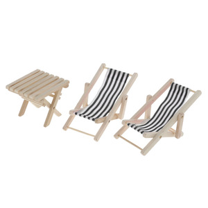 1:12 maison de poupée <span class=keywords><strong>Mini</strong></span> meubles modèle fini rayé en bois inclinable multicolore chaise de plage - Product Image 2