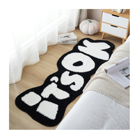 Tapis moelleux antidérapant à poils longs pour chambre d'enfant, tapis de salon doux et moelleux, tapis de zone noir et blanc