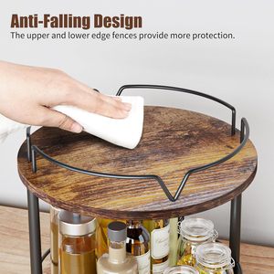 Wooden Double Layer <b>Spice</b> <b>Rack</b> With <b>Rotating</b> Tray For Kitchen Storage 2 Tier Food Organizer - Product Image 3