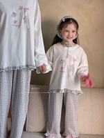 Conjunto de Pijamas Unisex para Niños, 95% Algodón, 5% Elastano, Delgado, de Verano, Manga Larga, Pantalones Largos, Transpirable, Suave, Ropa de Dormir para Niños, 2 Piezas