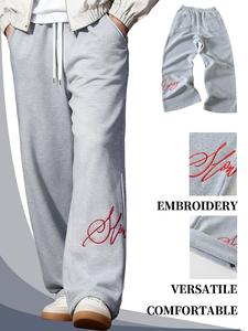 <span class=keywords><strong>Pantaloni</strong></span> Larghi da <span class=keywords><strong>Uomo</strong></span> Grigi con Ricamo, <span class=keywords><strong>Pantaloni</strong></span> Casual Streetwear Personalizzabili con Disegni Ricamati DTF - Product Image 2