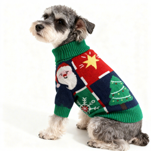 ملابس محبوكة للحيوانات الأليفة بتصميم كلاسيكي احتفالي لسانتا كلوز وندف الثلج وشجرة عيد الميلاد والنجمة للجراء في الخريف والشتاء بنمط صلب - Product Image 1