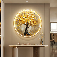 Peinture Moderne Arbre d'Argent Hall d'Entrée Art Décor Peintures Rondes Incrustées de Diamants Peinture LED Lumineuse