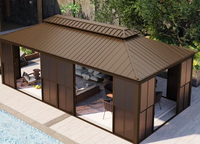 Gazebo à toit rigide permanent, solarium en PVC, naturel, écologique, double toit, en aluminium, abri extérieur, véranda pour terrasse