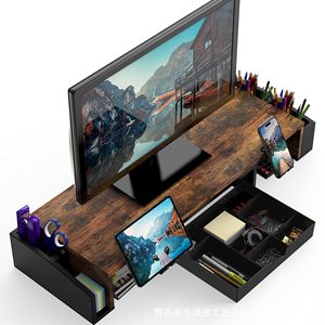 Solid Wood Multi Screen Monitor Riser Stand <b>Desktop</b> Storage Rack Office Organizer for Computer Workspace - Product Image 3