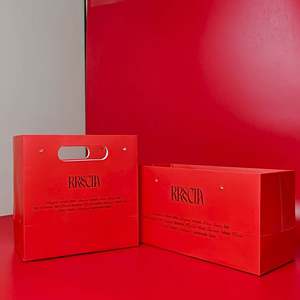 Sac en papier personnalisé avec poignée, impression de grain de marbre sur le papier avec des mots en feuille d'or, OEM/ODM acceptable - Product Image 6