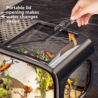Aquarium créatif en plastique transparent avec couvercle, terrarium aquatique écologique, décoration de bureau pour poissons rouges et tortues