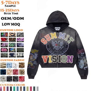 เสื้อฮู้ดซิปผ้าฝ้ายฟลีซหนานุ่มสั่งทำพิเศษจากโรงงาน รุ่น 6710 พิมพ์ลายกราฟิกขนาดใหญ่ สไตล์วินเทจ ซักแบบวินเทจ เสื้อสตรีทแวร์ผู้ชาย - Product Image 1