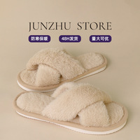 Pantoufles d'hiver personnalisées en fourrure douce et moelleuse pour femmes, sandales croisées en peluche avec semelle extérieure en EVA – Vente en gros