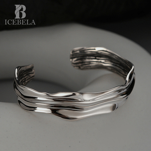 ICEBELA gioielli S925 in argento Sterling Vintage bracciale donna ondulle Texture irregolare vecchia scuola bracciale regolabile bracciale - Product Image 2
