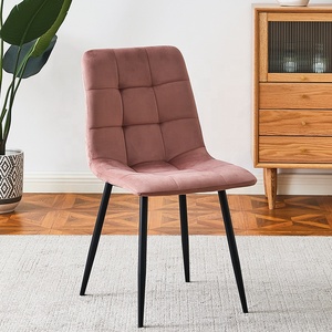 Design de nouvelle qualité bleu <span class=keywords><strong>rose</strong></span> rembourré sans bras en <span class=keywords><strong>velours</strong></span> chaises de cuisine restaurant salle à manger avec pieds en métal - Product Image 4