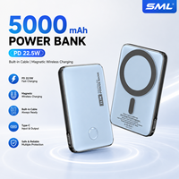 Batterie externe magnétique ultra-compacte 5000 mAh PD22.5W, mini chargeur rapide avec câble Type C intégré, fournisseur OEM ODM personnalisé