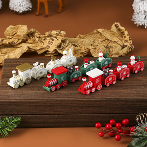 Wooden <b>Mini</b> <b>Train</b> Figurines Red White Green Christmas Ornaments Indoor Decorations Holiday Gifts - Product Image 2
