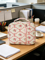 Sac de toilette personnalisé pour femmes, imprimé fleurs roses, matelassé, rembourré, sac de maquillage portable, sac de toilette de voyage pour femmes