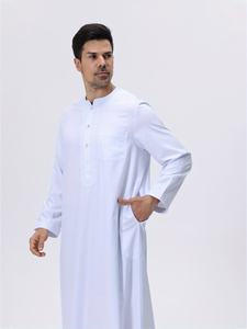 Al Haramain <b>Men's</b> White Cotton <b>Thobe</b> Long Sleeve Round Neck Floor Length Modest Prayer Wear Middle East Style - Product Image 5