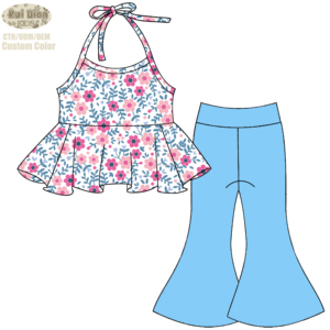 Set 2 Pezzi per <span class=keywords><strong>Bambina</strong></span> di Tendenza: Gilet con Lacci e <span class=keywords><strong>Pantaloni</strong></span> a Zampa a Vita Alta, Stampa Personalizzata o Tinta Unita - Product Image 2