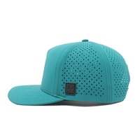 Casquette de golf unisexe bleu paon 5 panneaux, découpe laser, respirante, imperméable, en tissu chevron, logo en caoutchouc, design élégant, quatre motifs