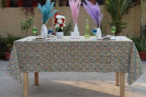 Handmade Eco-Friendly Green & White Indian Floral Cotton <b>Tablecloth</b> for Farmhouse Wedding Events - Product Image 2