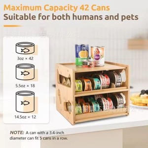Wooden Pet Food Can <b>Rack</b> Double Layer Stackable Desktop <b>Storage</b> For Cat Dog Wet Food <b>Kitchen</b> Countertop Organizer - Product Image 5