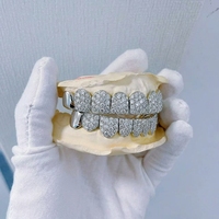 Grillz de luxe en argent 925 plaqué rhodium avec zircon, 10 dents supérieures et 10 dents inférieures, bijoux de mode hip-hop tendance pour rappeurs