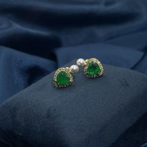 ต่างหูแบบติดหูสำหรับผู้หญิง รุ่นคลาสสิก วินเทจ หรูหรา จาก Tianyu Gems ทำจากทองเหลืองชุบทอง ประดับด้วยเพชรคิวบิกเซอร์โคเนียรูปหัวใจสีเขียว - Product Image 6