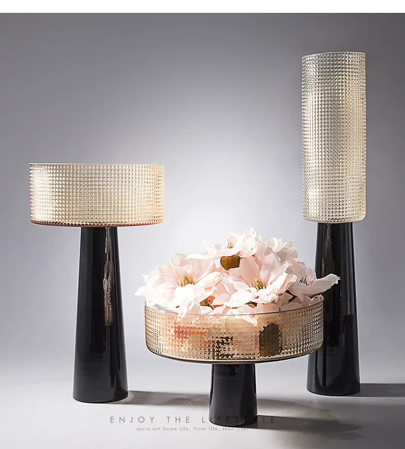 Modern yaratıcı ev dekoratif lüks dekorasyon meyve kompostosu tepsi düğün cam vazo
