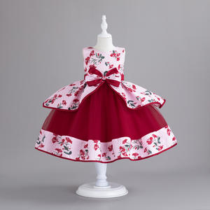Girl's <strong>Red</strong> Christmas for 4-14 Year Olds, Children's Printed Birthday Princess Costume, Puff Sleeve Flower Girl <strong>Wedding</strong> <strong>Dress</strong> - Product Image 1