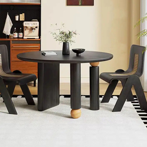 Phong cách cổ xưa màu đen rắn gỗ Bàn tròn hộ gia đình nhỏ Mỹ phong cách retro Bàn Ăn Tròn pj2453 - Product Image 3