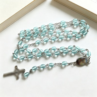 Collier de prière en perles de verre ovales 59 perles avec pendentif croix, perles de verre 6x9MM, bijoux catholiques, vente en gros