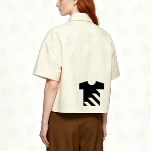 Chemises Polo Courtes Décontractées pour Femmes, Logo Brodé Personnalisé, 100% Coton Sergé, Épaules Tombantes, Coupe Ample, Chemises Courtes pour Femmes - Product Image 4