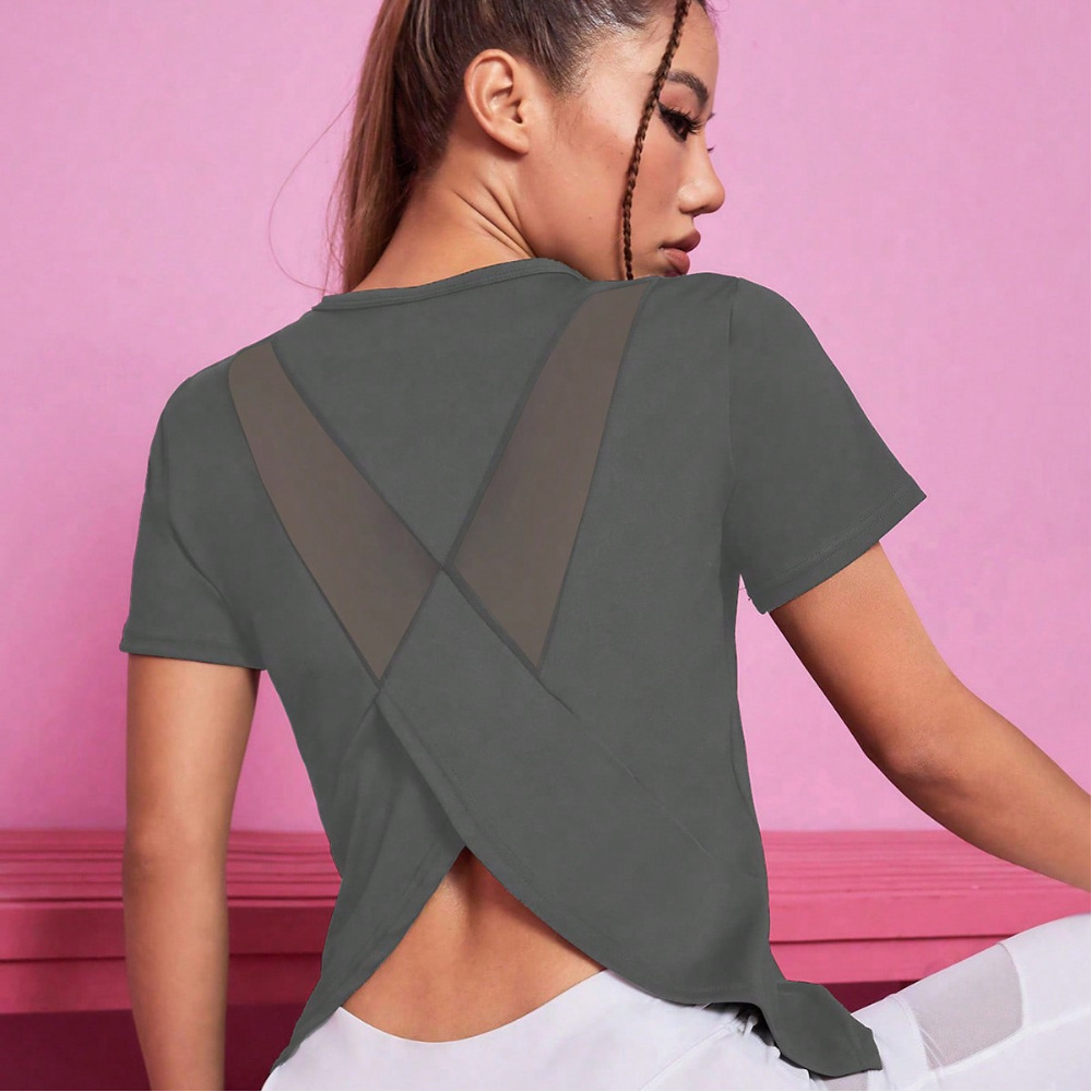 Women's Quick-Drying Sports Blouse Loose Breathable Yoga Tops with Front Logo Short Sleeves for Running Training and Fitness