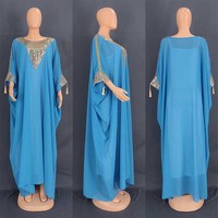 Meistverkauftes Muslimisches Gewand Damen Chiffon Dubai Loser Langer Rock Pailletten Retro Party Kaffeefarben Marokko Afrika Kleid Großhandel
